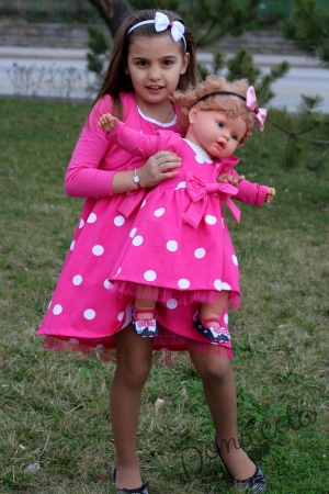 Детска рокля в розово на бели точки с болеро