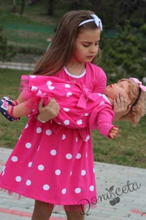 Детска рокля в розово на бели точки с болеро
