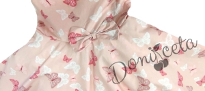 Детска рокля в нежен розов цвят с пеперуди тип клош Натали