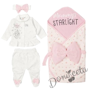 Бебешки комплект за изписване или за момиче от 5 части в розово и бяло