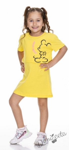 Ежедневна детска рокля с къс ръкав в жълто с Мини Маус 9543677