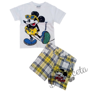 Комплект за момче от къси панталонки и тениска в бяло с Мики Маус 1
