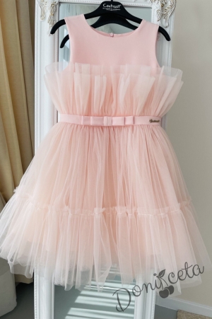 Официална детска рокля без ръкав с богат тюл в розово Анелия