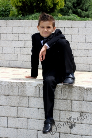Официален костюм за момче в черно от 5 части със сако