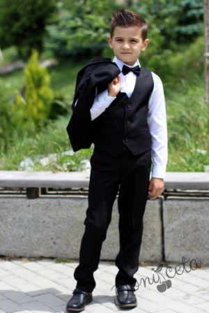 Официален костюм за момче в черно от 5 части със сако