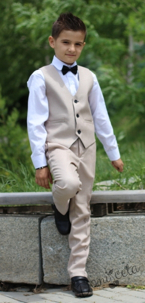 Официален детски костюм за момче в бежово от 5 части със сако