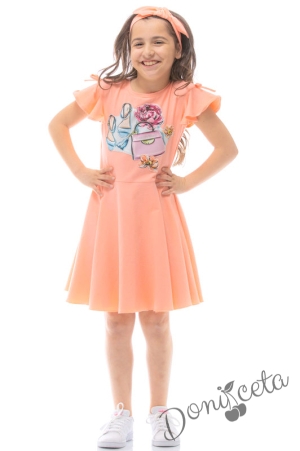 Детска рокля Contrast с къс ръкав в прасковено 7421321