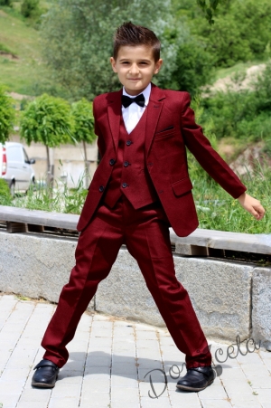 Официален костюм за момче в бордо от 5 части със сако