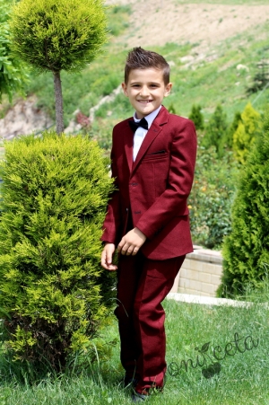 Официален костюм за момче в бордо от 5 части със сако