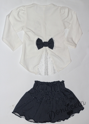 Комплект от блузка с пола в тъмносиньо на точици