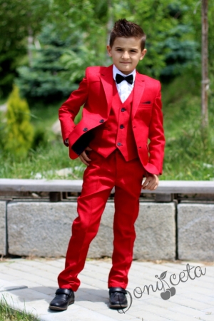 Официален костюм за момче от 5 части със сако в червено