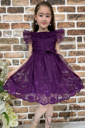 Детска рокля с къс ръкав в лилаво с точки 454768