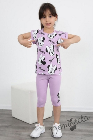 Комплект за момиче от тениска в лилаво с Мини Маус и клин