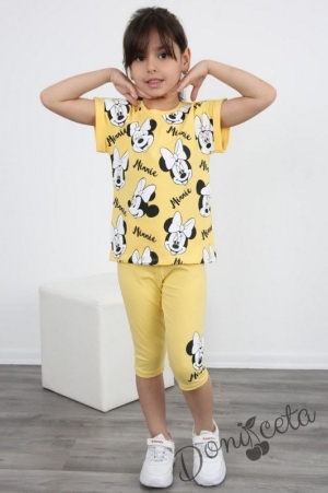 Комплект за момиче от тениска в жълто с Мини Маус и клин