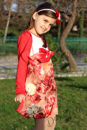 Детска рокля без ръкав с 3D ефектна картинка на цветя с болеро