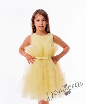 Официална детска рокля без ръкав с богат тюл в жълто Амелия