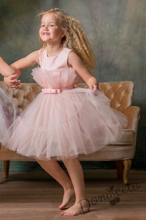 Официална детска рокля без ръкав с богат тюл в розово Анелия 2
