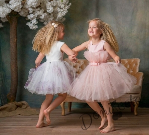 Официална детска рокля без ръкав с богат тюл в розово Анелия 3