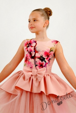 Официална детска рокля с тюл в пепел от рози и цветя Натали