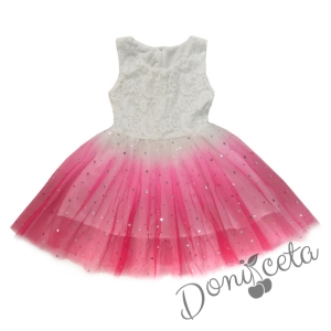 Детска рокля в бяло и розово с къс ръкав и тюл 8436573