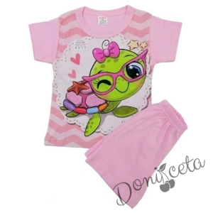 Детска пижама в розово с костенурка