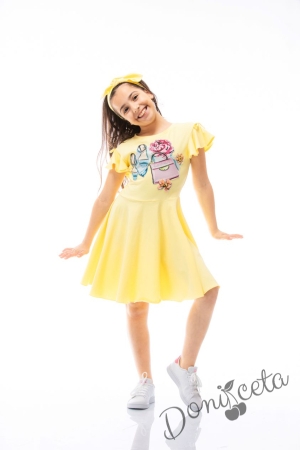 Детска рокля Contrast с къс ръкав в жълто 747223