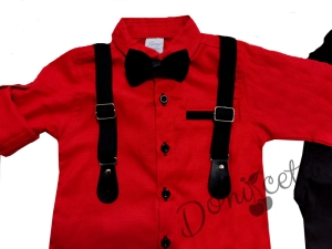 Комплект от панталон в черно, риза в червено, папийонка и тиранти 