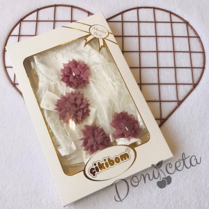Комплект за момиче в екрю и цвете в лилаво от 4 части в кутия 7346473