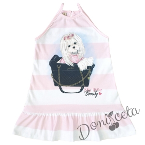 Детска рокля без ръкав в в бяло и розово с куче 958797