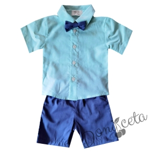 Бебешки комплект от риза в тюркоаз и къси панталони в синьо 8332423 1