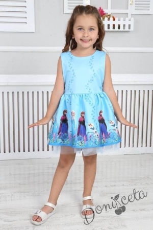 Детска официална рокля с къс ръкав с Елза в светлосиньо 