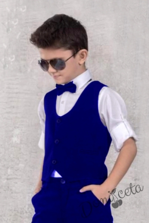 Официален комплект за момче от елек в светлосиньо, риза в бяло, панталон и папийонка