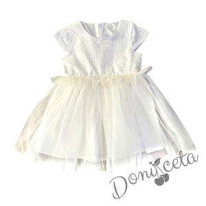 Детска/бебешка официална рокля в екрю с многопластов тюл1