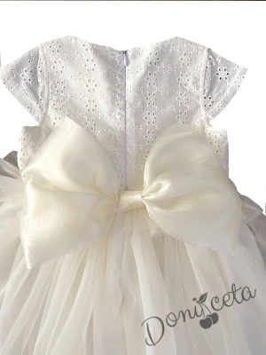 Детска/бебешка официална рокля в екрю с многопластов тюл2