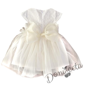 Детска/бебешка официална рокля в екрю с многопластов тюл3