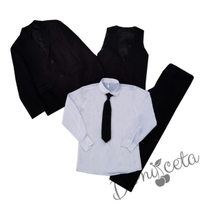 Официален костюм за момче в черно от 5 части с вратовръзка