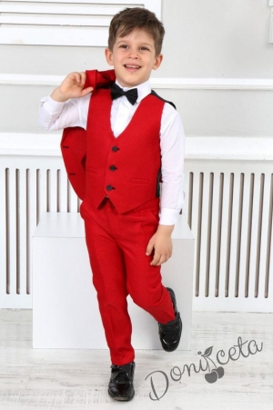 Официален детски костюм за момче от 5 части със сако в червено