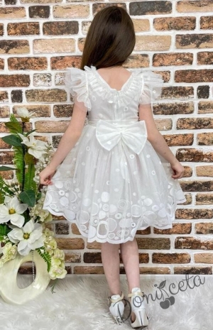 Детска рокля с къс ръкав в бяло с точки 4576833