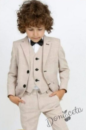 Официален детски костюм за момче от 5 части със сако в бежово 5576854