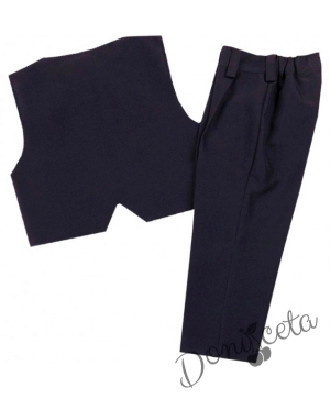 Елегантен комплект от панталон, риза, елек и папийонка в тъмносиньо2