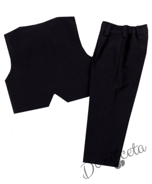 Елегантен комплект от панталон, риза, елек и папийонка в черно2