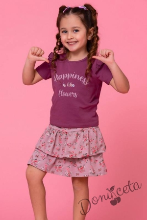 Комплект за момиче от 2 части от тениска в лилаво и пола