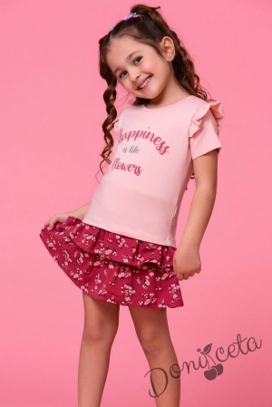 Комплект за момиче от 2 части от тениска в розово и пола