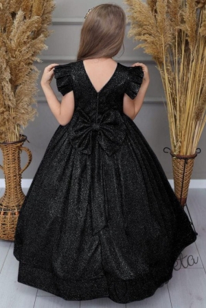 Официална дълга детска рокля в черно с блясък и обръч2