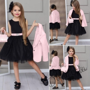 Официална детска рокля в черно с тюл и сако в розово4