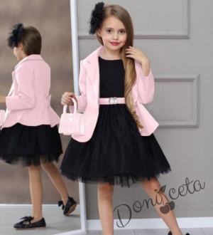 Официална детска рокля в черно с тюл и сако в розово2