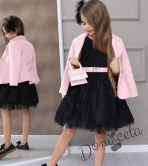 Официална детска рокля в черно с тюл и сако в розово3