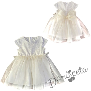 Детска/бебешка официална рокля в екрю с многопластов тюл