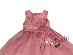 Официална детска рокля без ръкав в пепел от рози с тюл1