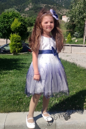 Детска рокля в бяло и тъмносиньо без ръкав с тюл 8545465 8